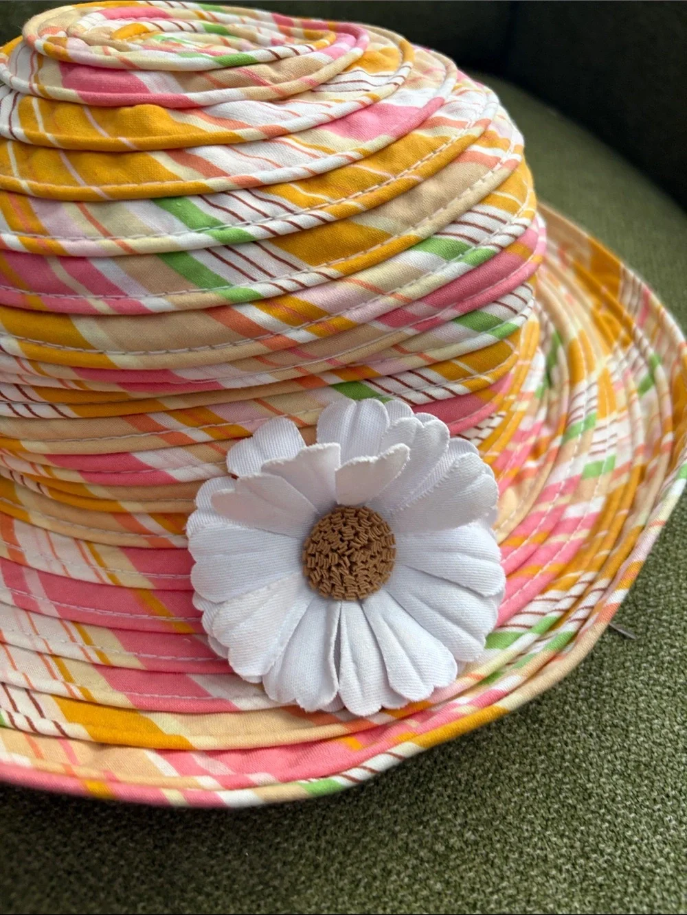Liz Claiborne Multicolor Striped fabric Sun Hat with Daisy Detail